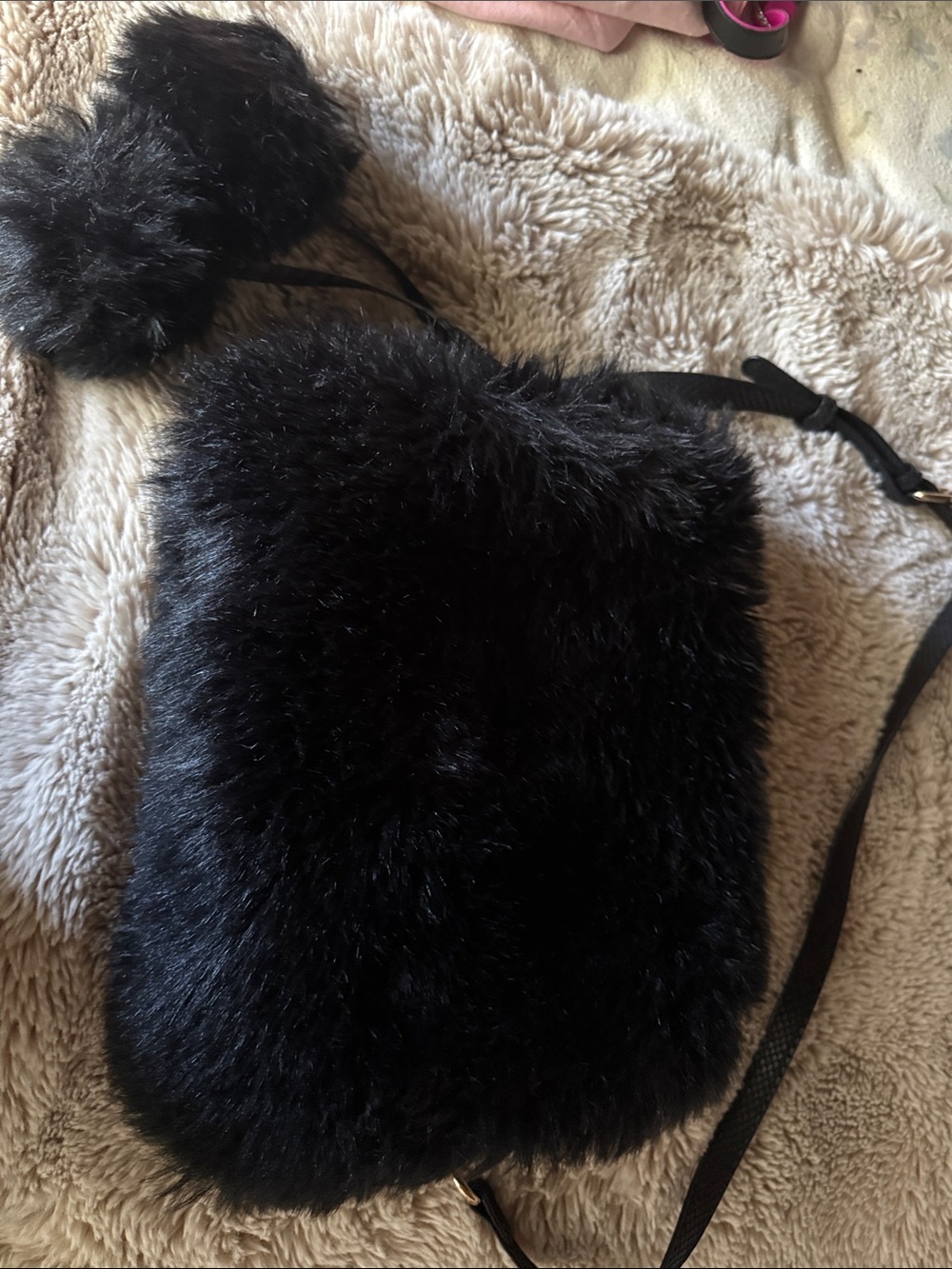 Sondra Roberts Black Faux Fur Crossbody Bag